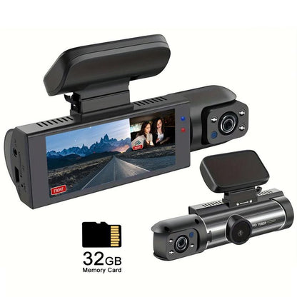 1080P Dual Recording Car DVR Camera with 32GB Card, Car Dashboard Video Cam with 3.16 Inch IPS Screen, Front & inside Video Cam with IR Night Vision, Loop Recording Car DVR Camera, Car Video Surveillance